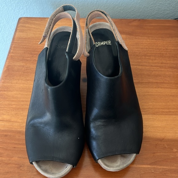 Camper black leather wedge sandals women’s size 38 EU (7.5-8 US) - Picture 3 of 9